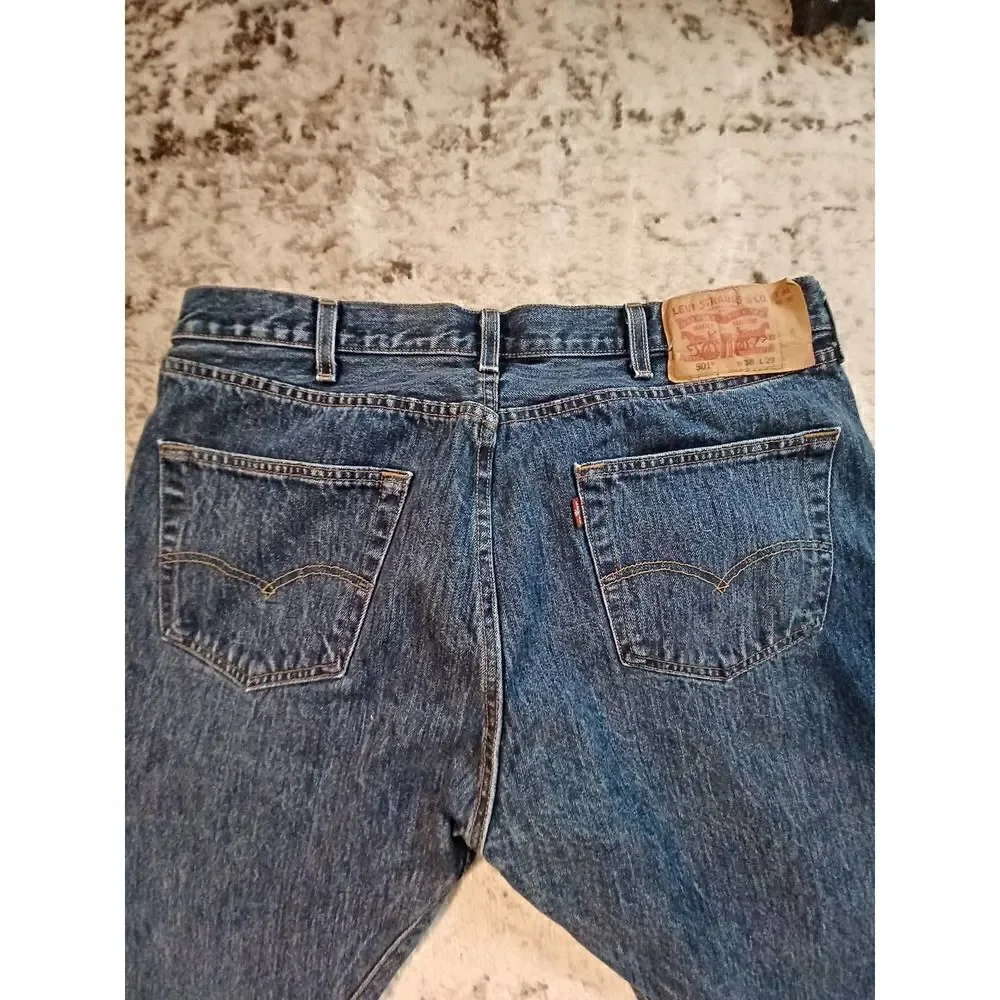 Levi's 501 Button Fly Light Acid Wash Straight Leg Denim 38 29